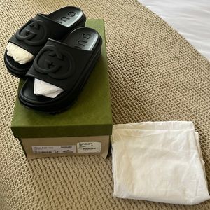 Women's Gucci Black Soft Rubber GG Slides